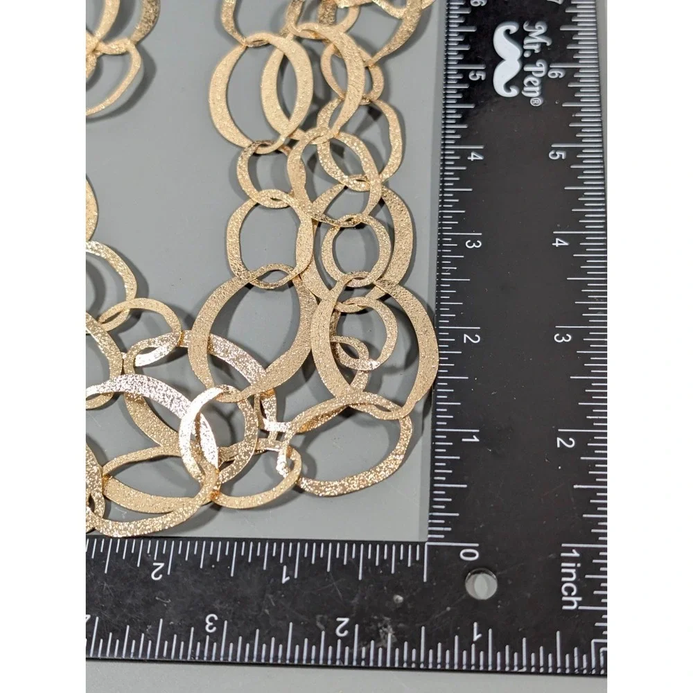 Gold Tone Textured Oval Chain Link Multi Strand Statement Necklace Lightweight 2